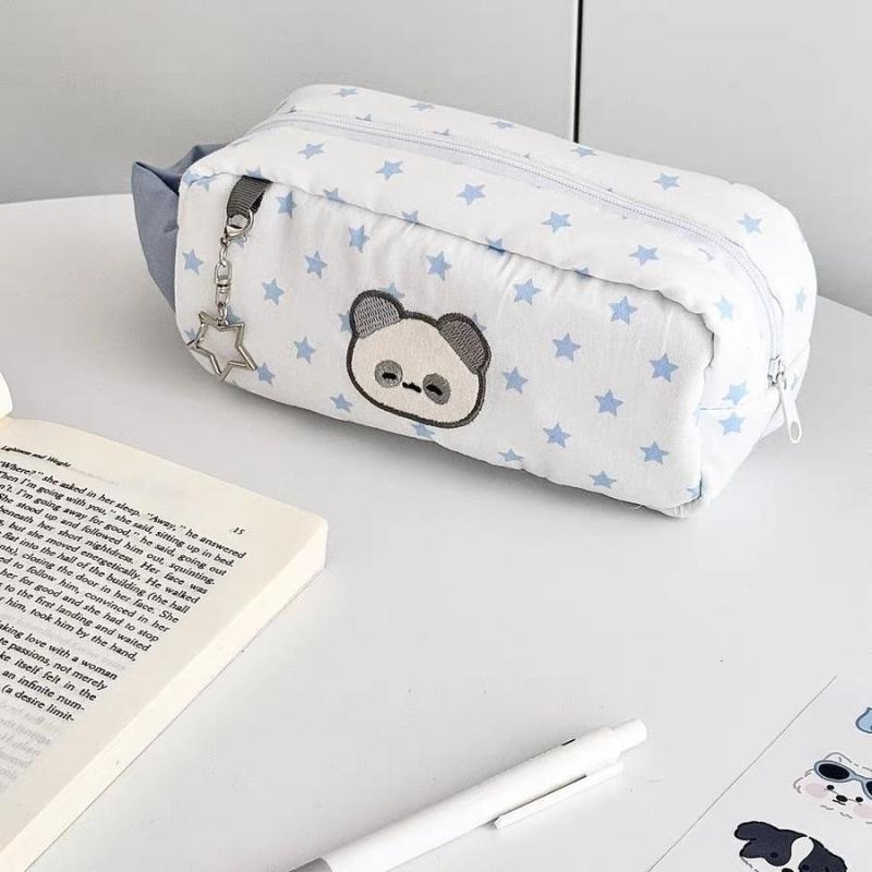 Cute Blue Star Bear Pencil Case Cartoon Bear Pencil Bag Makeup Bag Large Capacity Stationery Storage Bag Student School Supplies
