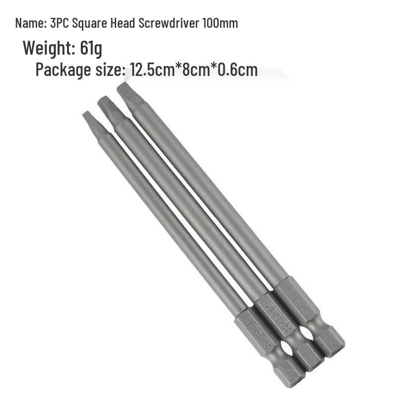 3-Piece Square Bit Set: 50-100mm S2 Material for Electric and Air Screwdrivers