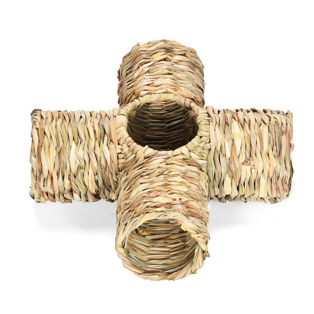 Grass House for Bunny for Hay Nest Small Animal Chew Toys for Teeth Handcrafted Woven Straw Tunnel Tube House for Hamste