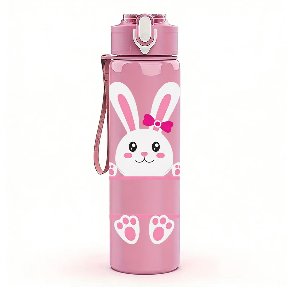 1PC Simple Line Bunny Minimal Easter Art 750ml Color Plastic Sports Water Bottle Leakproof Flip Straw Lid Suitable for Sports Office Home Use