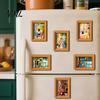 Vintage Style Photo Holder for Office Locker Cute Cat Magnetic Fridge Magnet, Wooden Picture Frame, Fun Reusable Frame Set Cabinets Scene Decor Metal