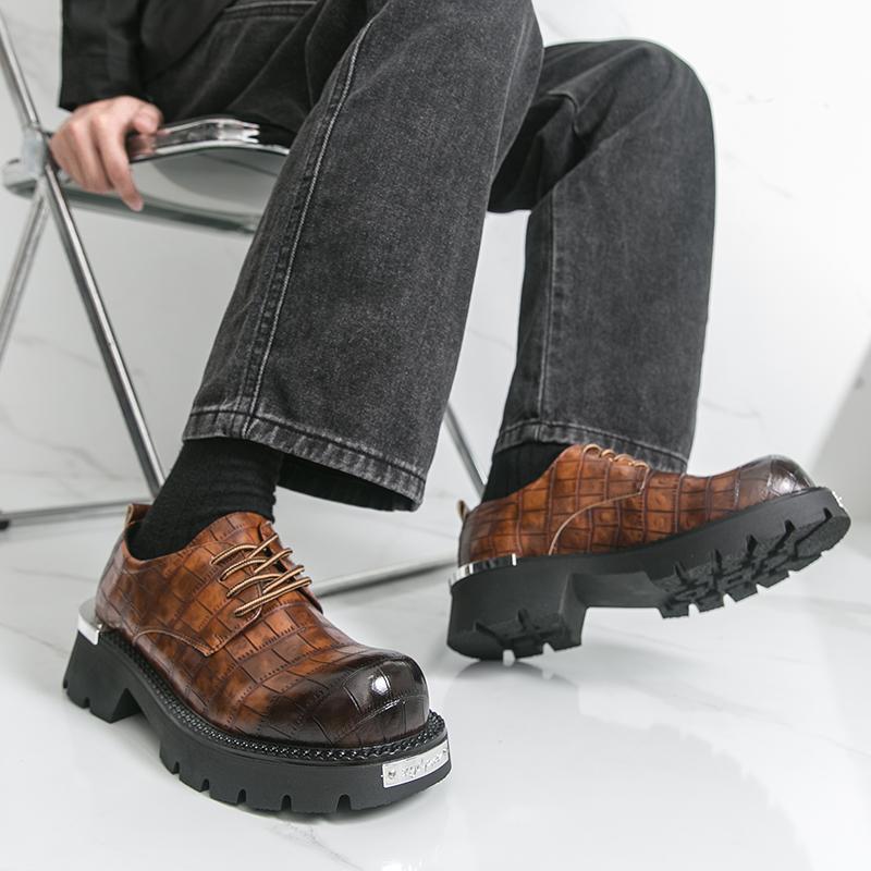 Fashion Height Increasing Men's Leather Shoes Classic Casual Style Business or Office Plus Size Hot Selling Derby Suit Shoes Brown