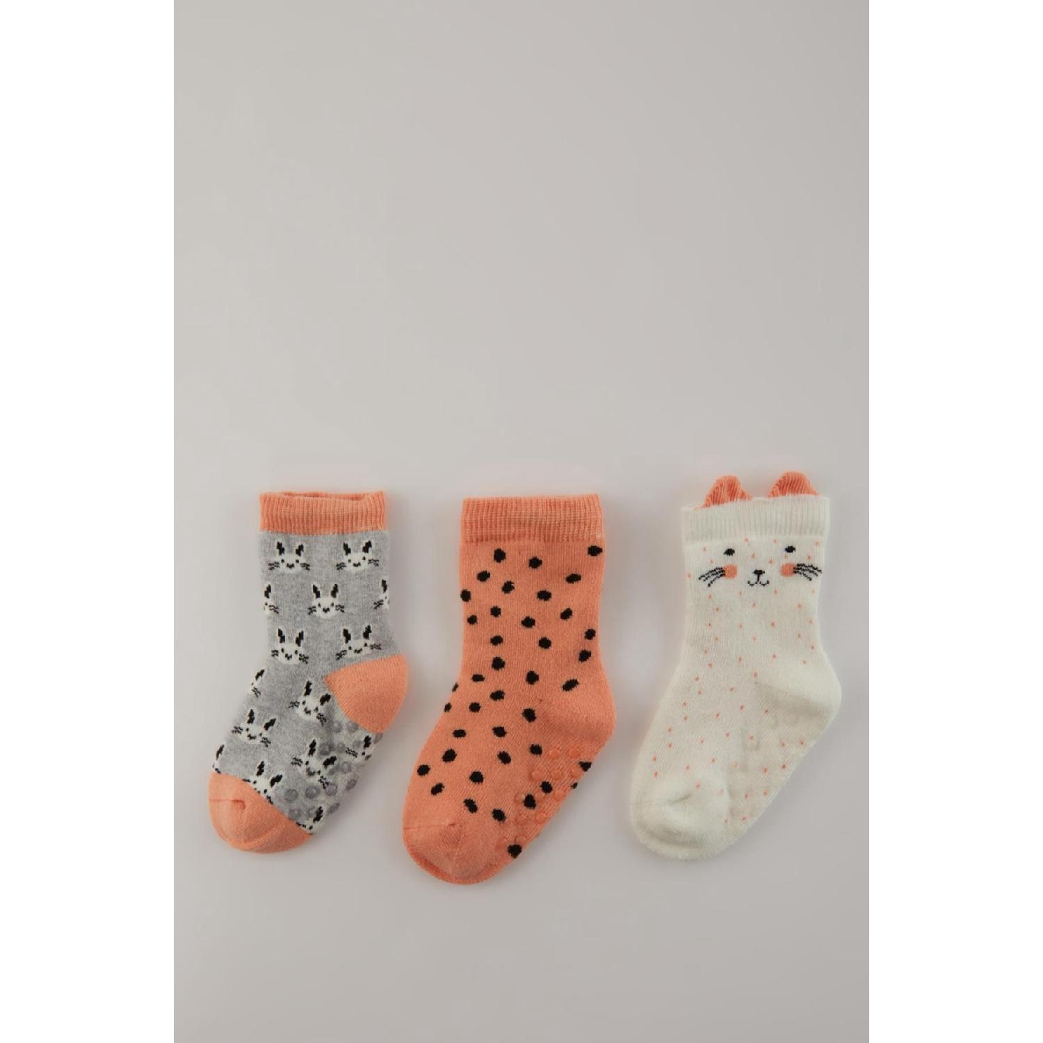 

Длинные хлопковые носки из трех предметов с противоскользящей подошвой для маленьких девочек A7584a5ns 1-2 Yaş