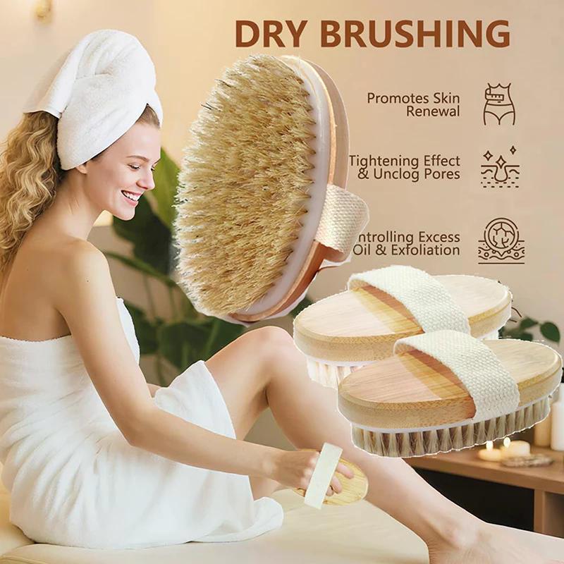 Natural Bristle Brush Soft Wet Dry Skin Body SPA Brush Bath Massager Home Dry Wet Back Shower Brushes Exfoliating Bathing Brush