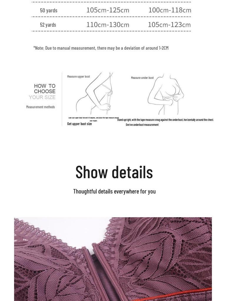 Plus Size Lace Front Zipper Wirefree Bra – Soft Cotton Cup for Middle-Aged & Elderly Women