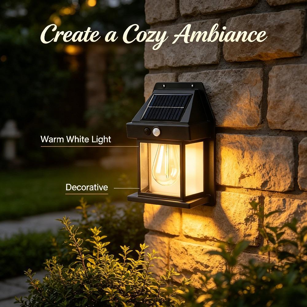 Solar Tungsten Wall Lamp Waterproof Motion Sensor 3 Modes Outdoor LED Light for Patio Courtyard Porch Barn Garage Garden