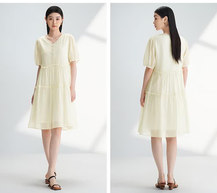 EICHITOO Lyocell Textured V-Neck A-Line Midi Dress