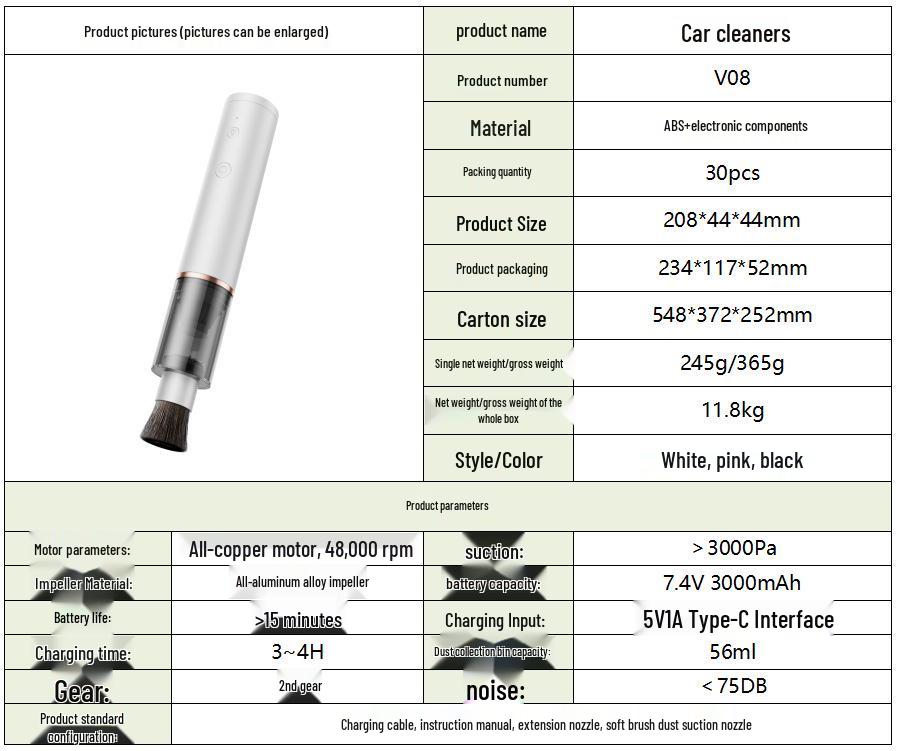High Suction Portable Wireless Handheld Vacuum Cleaner for Desktop and Car