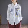 Vintage Floral Print Chinese Style Blouse Women Loose Long Sleeve Shirt Turndown Collar Casual Autumn Top