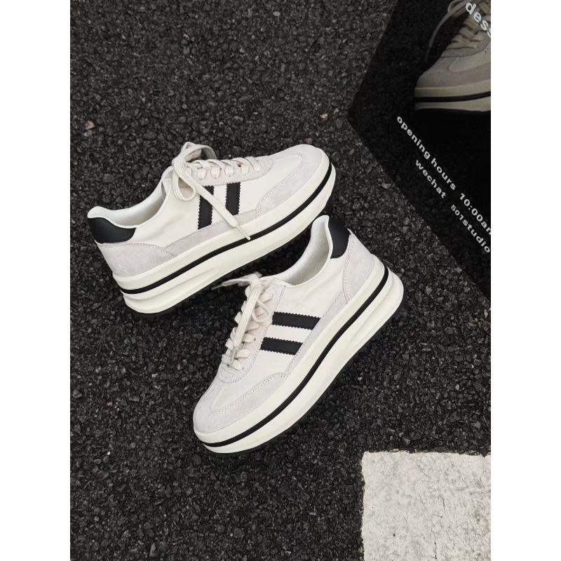 New retro style thick-soled color matching lace-up round head men's and women's height-increasing low-top casual board shoes