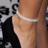 Rhinestone Inlaid Elastic Crystal Anklet Bracelet, Multi-Layer Silver & Gold