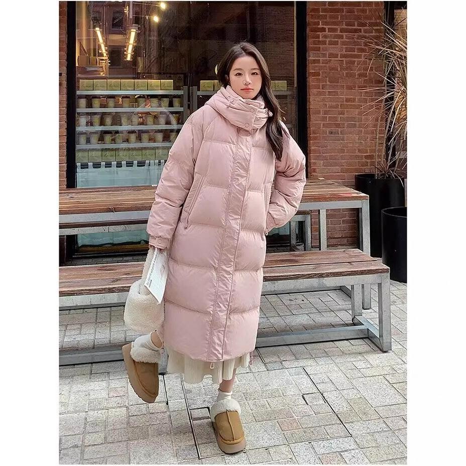 New down jacket women's knee length thickened removable hat quilt fashionable winter