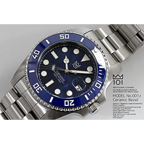 HYAKUICHI 101 No.1Z 20 ATM Water Resistant Diver's Watch with Ceramic Bezel (Blue x Blue)
