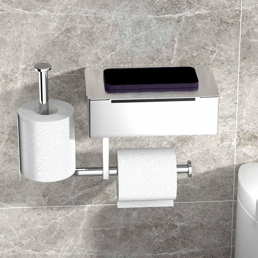 Sturdy Wall Mounted Toilet Paper Holder Storage Tissue Dispenser for Hotel Home Bathroom Space Saving Organizer