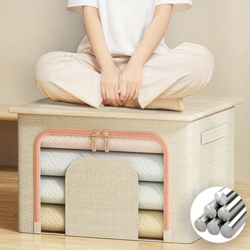 24/66L Large capacity clothes basket Steel frame foldable clothes storage box Cotton quilt hat scarf Wardrobe organizer