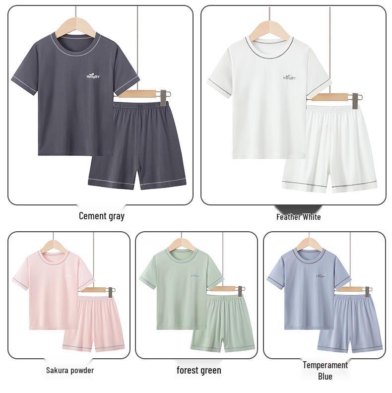 Summer Kids' Modal Pajamas Set: Short Sleeve & Shorts, Parent-Child Matching Homewear, Boys & Girls, Air Conditioning Suit