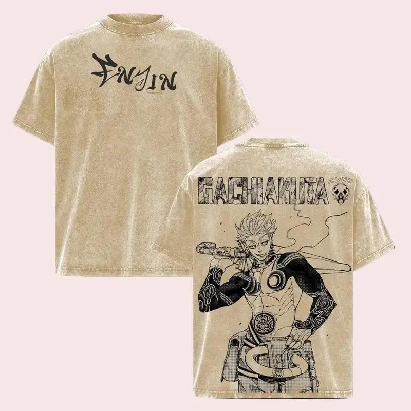 Enjin Print T-shirt GACHIAKUTA Anime Clothing Men Women Short Sleeve Cotton Tshirts Retro Washed Tee Harajuku Oversized T Shirt