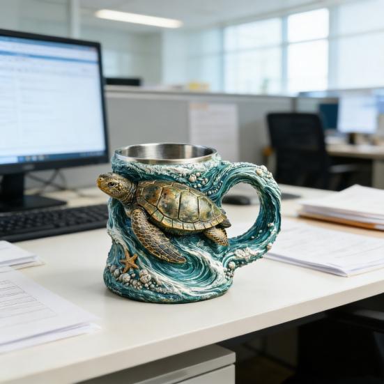 3D Sculpted Animal Resin Mug Handcrafted Stainless Steel Interior Coffee Cup Double-Walled Gift for Cup Animal Lovers