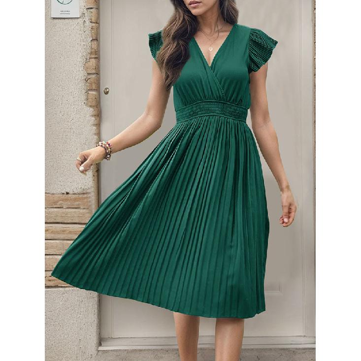 Spring And Summer New Sexy Elegant Versatile Daily Dating Dancing Solid Color Printed Short Sleeved Dress
