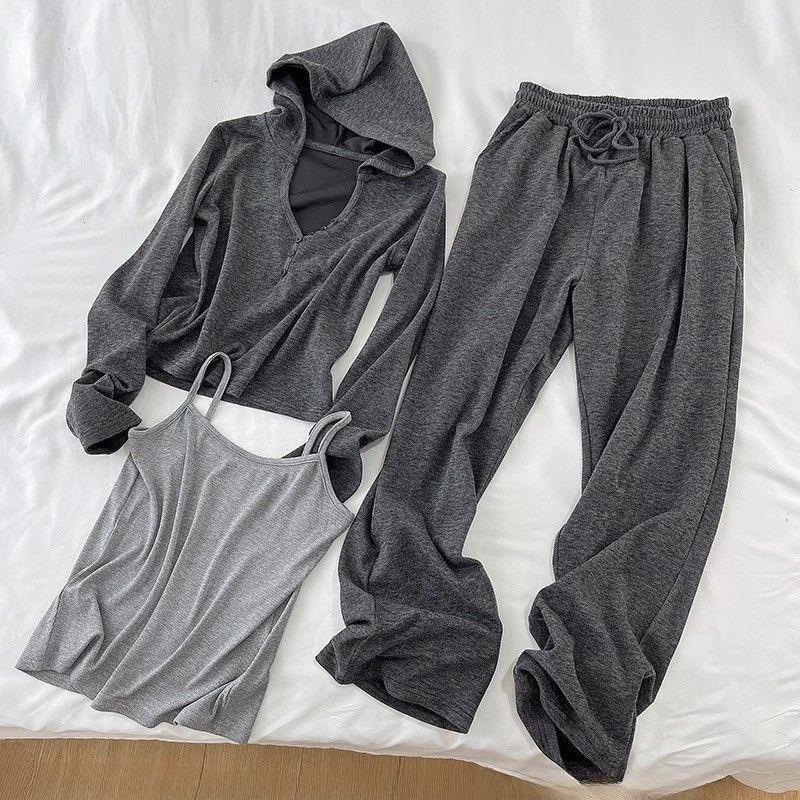 

2025 Spring/Autumn Casual Sports Set: Stylish Hoodie & Korean Wide-Leg Pants XL for 60-70kg