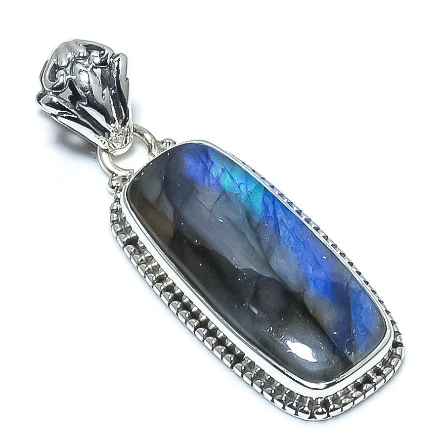 Natural Labradorite Gemstone 925 Solid Sterling Silver Gift Pendant 1.77" Y1r52