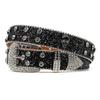 PU Leather Wide Belt Western Crystal Rhinestone Inlaid Skeleton Accessories Zinc Alloy Button Hip Hop Punk Trendy Women's 3.5cm