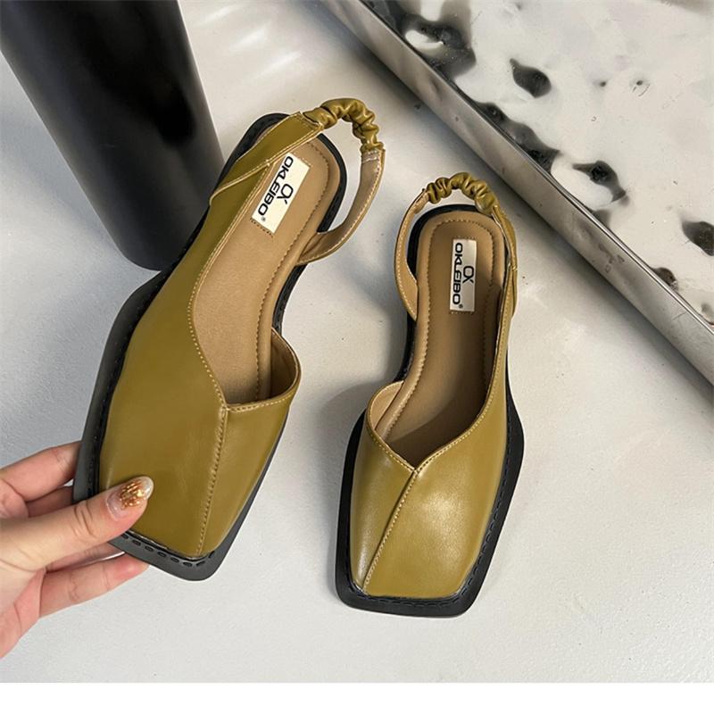Ladies Square Toe Flats PU Fashion Sandals Buckle Slippers