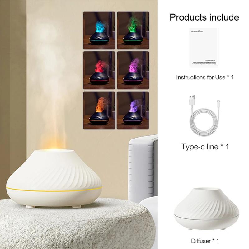 Diffusore di aromi vulcanici Lampada a olio essenziale 130ml Umidificatore portatile USB con luce notturna a fiamma colorata