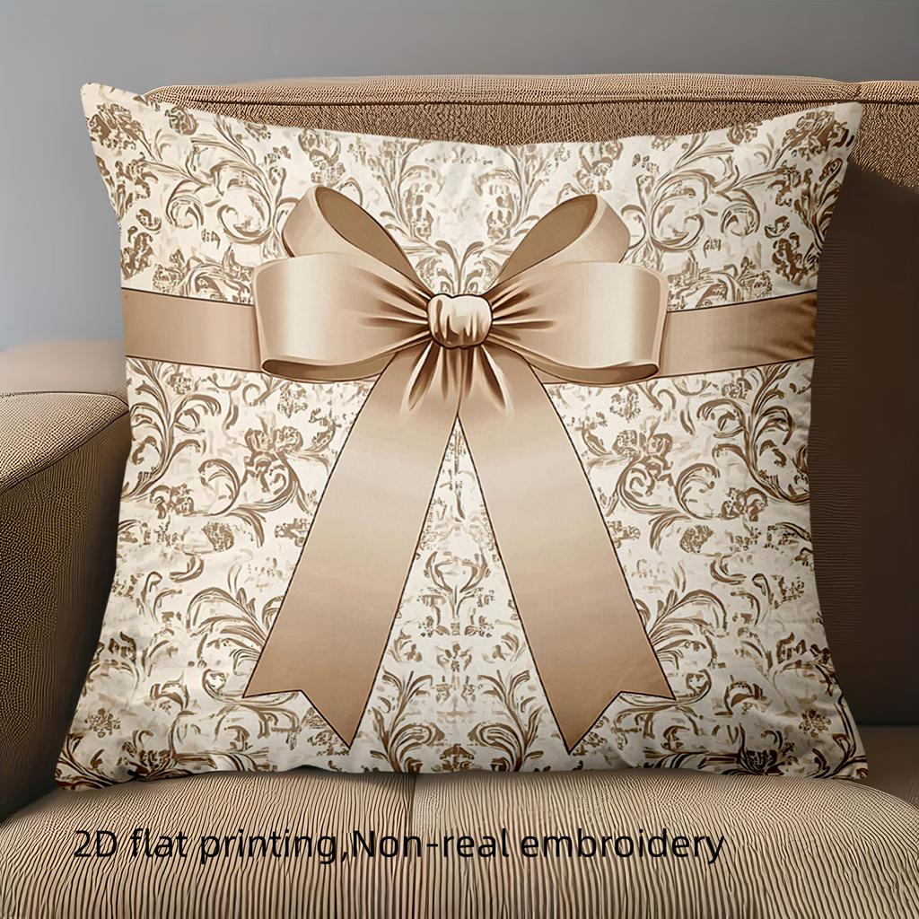 1 Pieces Elegant Patterned Pillows with Ribbon Bow Decor Polyester pillowcase, sofa decorative cushion cov Headboard Pillow
