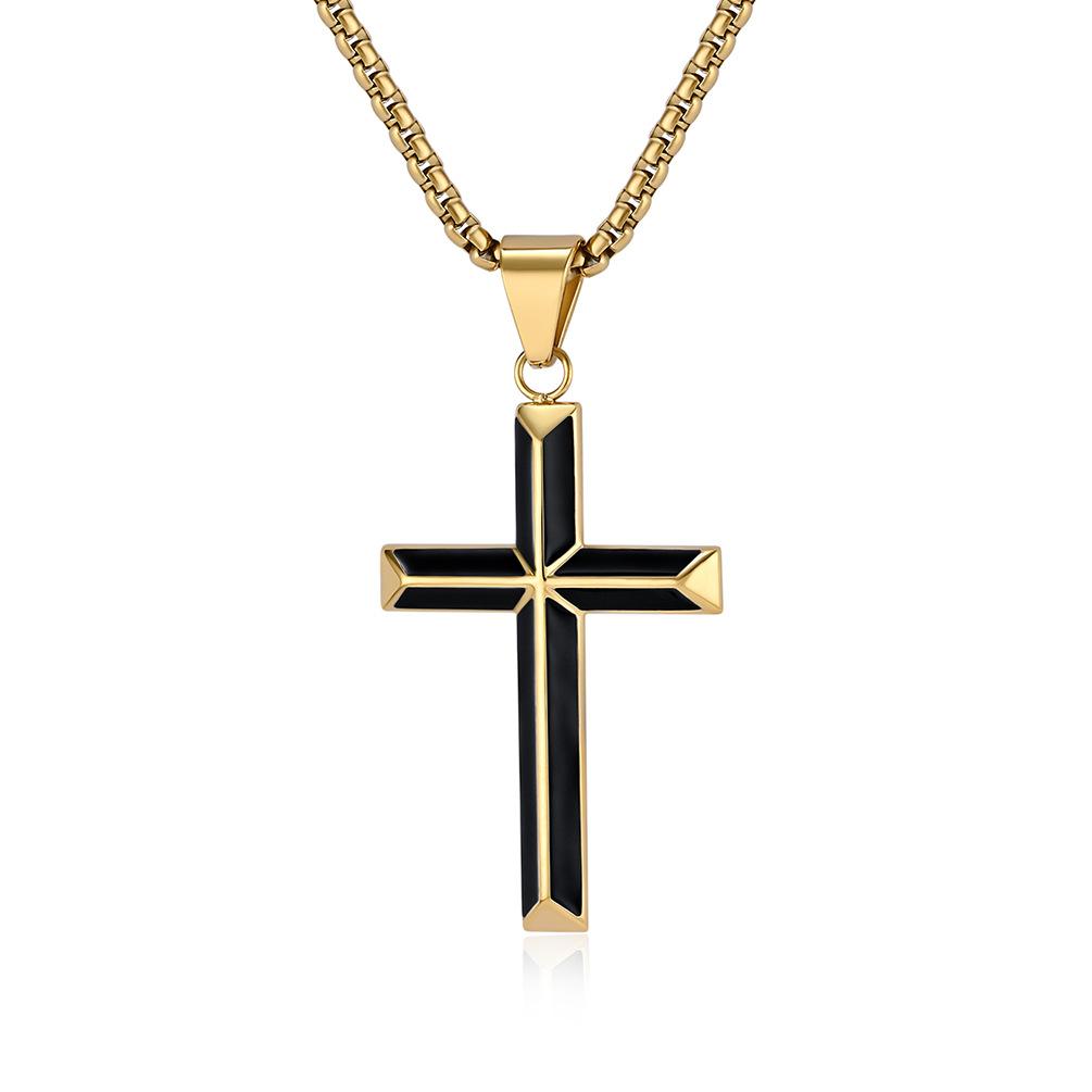 Stainless Steel Drip Oil Inclined Cross Necklace Niche and Personalized Quality Titanium Steel Pendant
