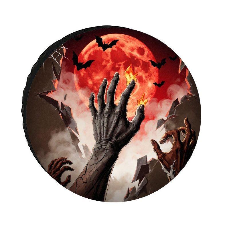 Spooky Zombie Hand Tire Cover Blood Moon Halloween Spare Wheel Protector Dustproof