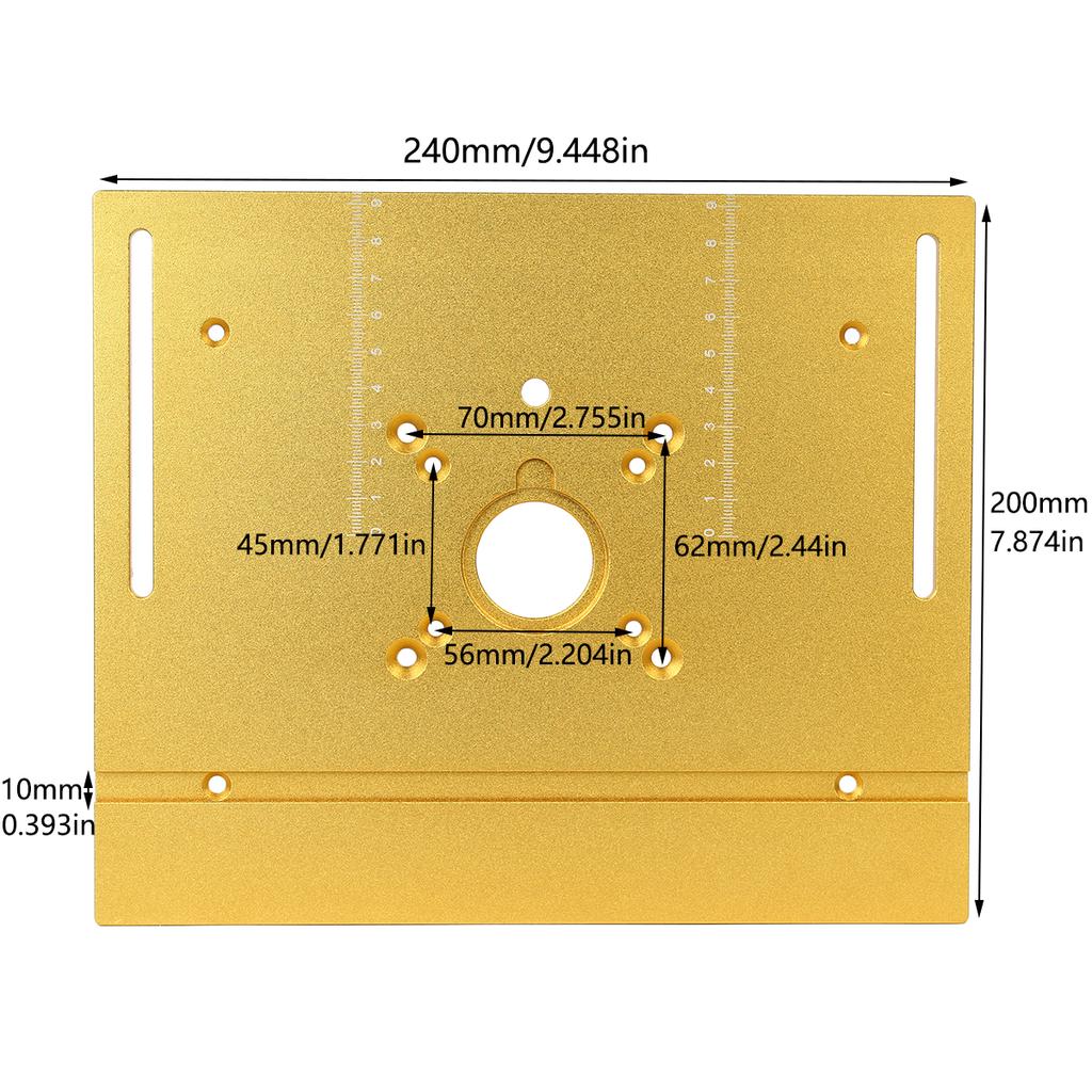 Gold Aluminum Router Table Insert Plate With Lift Base For Woodworking Benches Table Saw 65mm Motors Trimmer Engraving Machine