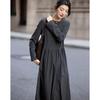 Demana Warm De Rong Retro Half-Placket Ruched Waist Midi Dress