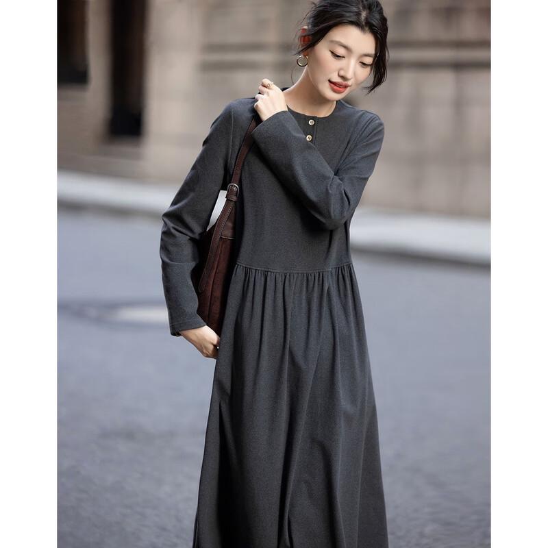 Demana Warm De Rong Retro Half-Placket Ruched Waist Midi Dress