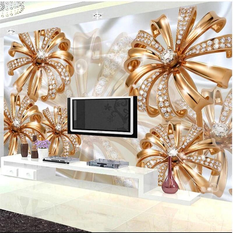 Wallpaper European Gold Diamond Flower 3d Mural Soft Bag Jewelry Sofa Background Wall Paper
