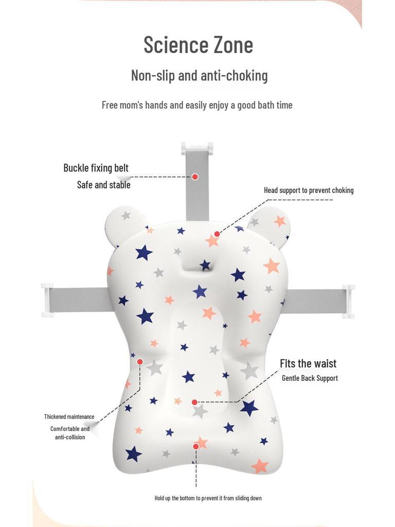 Non-Slip Baby Bathing Pad with Pocket for Newborns