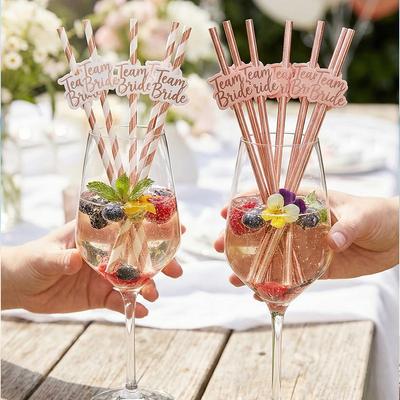 10Pcs Party Straws Team Bride Rose Gold Foil Paper Drinking Straws Bridal Shower Wedding Hen Party Accessories