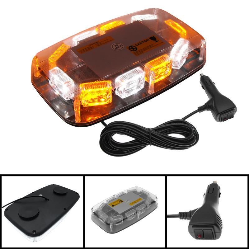 LED Strobe Light Bar Amber Lens Warning Hazard Flashing Lights Magnetic Mount For Emergency Construction Vehicles