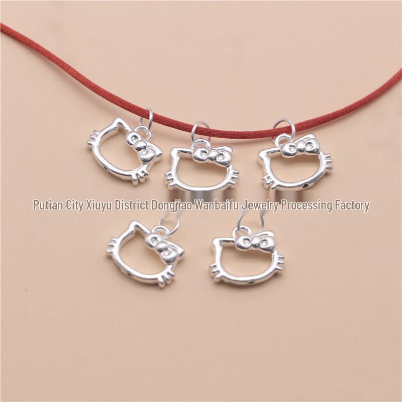 Sterling Silver Hollow Cat Pendant for DIY Jewelry Making - Bracelet & Necklace Accessories