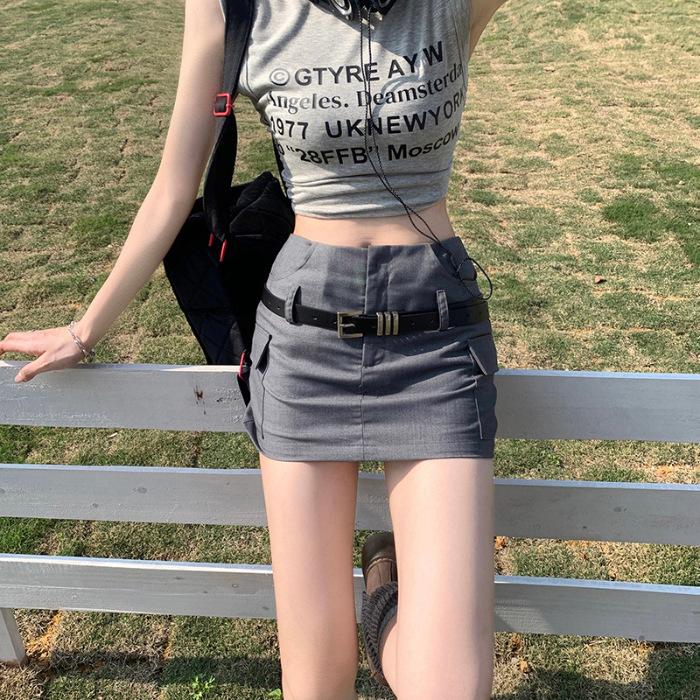 

Трендовая юбка, дизайн с поясом, универсальный темперамент, облегающая бедра короткая юбка, шорты, А-образная юбка на талии и бедрах XL серый