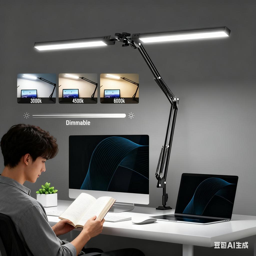LED Desk Lamp for Home,Reading,Adjustable Eye-Caring Desk Light with Clamp, 3 Color Modes,10 Brightness Table Lamps