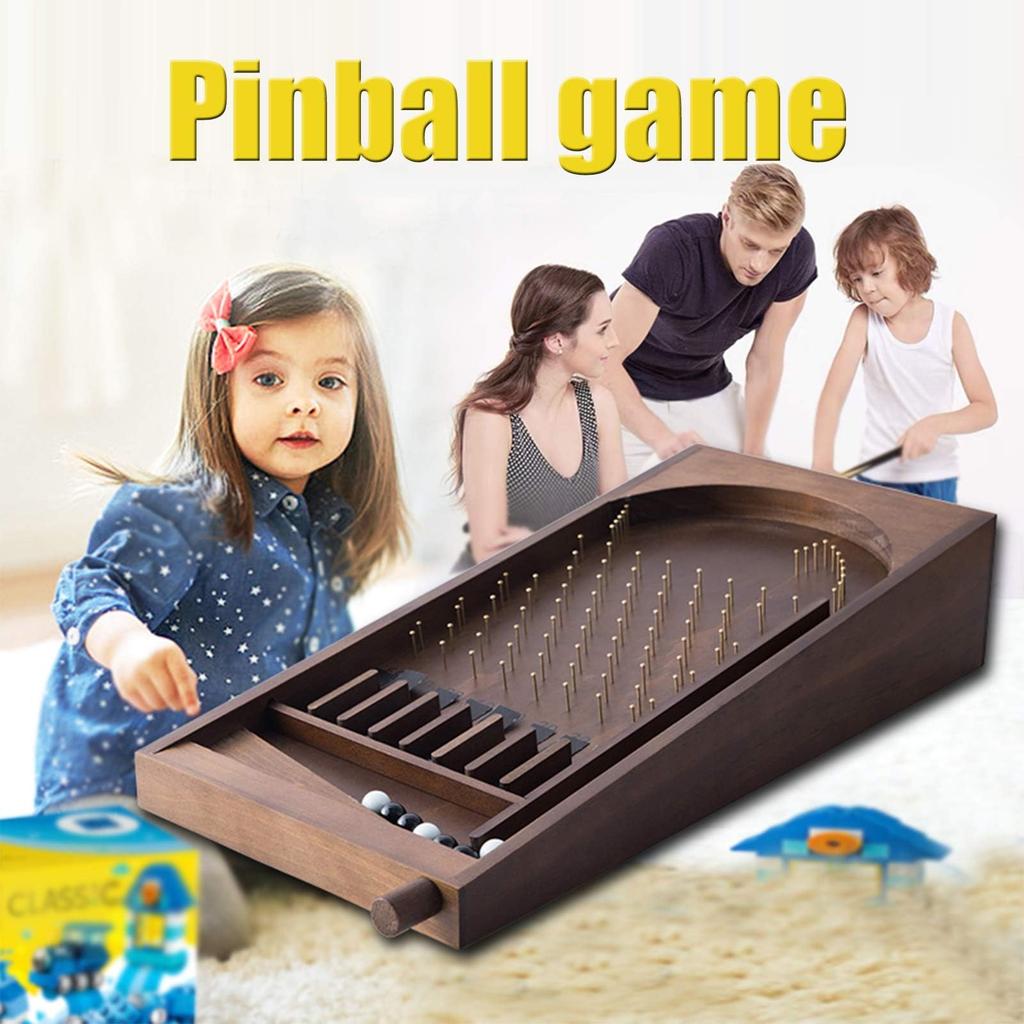 Traditional Wooden Pinball Craft Table, Solid Wood Pinball Machine, Creative Gift, Children's Toy, White, Big