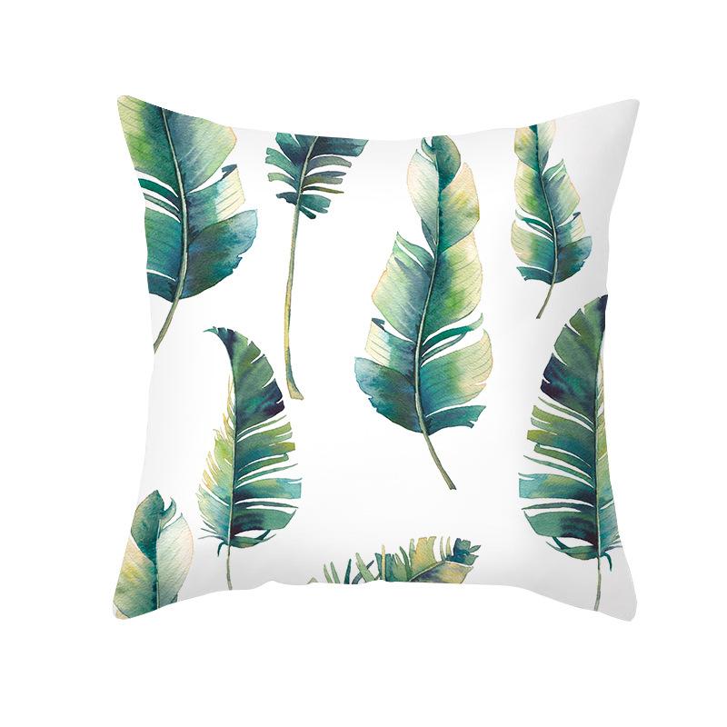 Summer Small Fresh Green Plant Print Pillowcase Peach Skin Green Leaf Home Sofa Pillowcase Bedroom Cushion