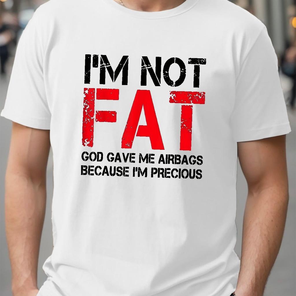 Unisexs Funny Slogan Round Neck  Cotton Tshirt IM NOT FAT Print Short Sleeve Sports Tee Tops Unisexs Summer Clothing