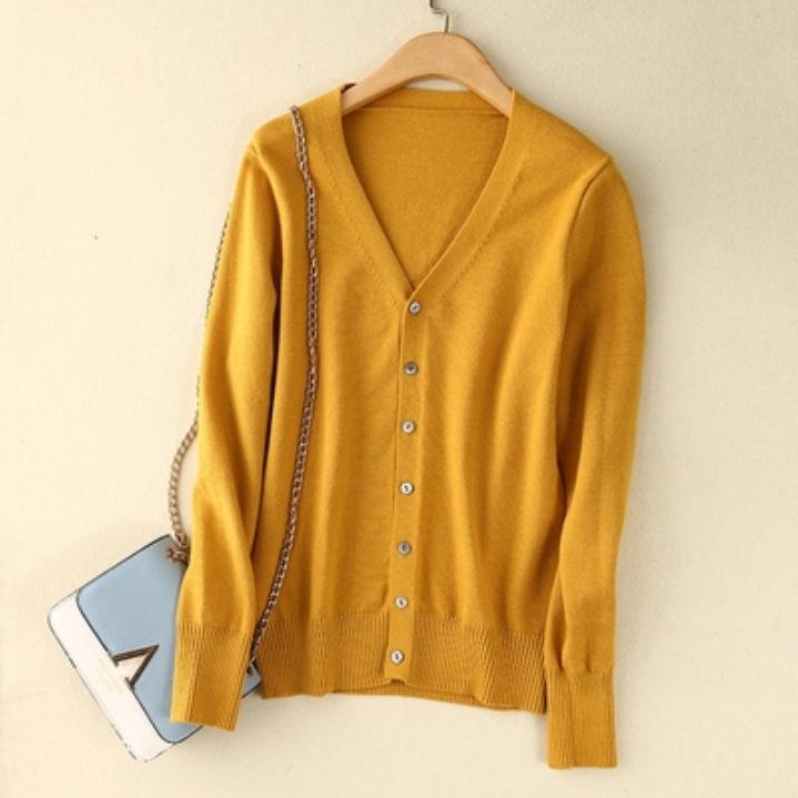 Women's Oversized V-Neck Core-Spun Yarn Knit Cardigan - Soft, Long Sleeve, 2025 Autumn/Winter Collection