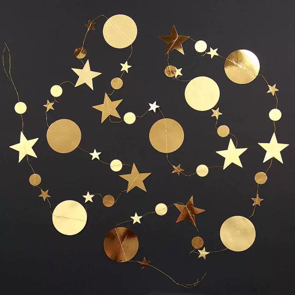 Star Garland Decoration, Gold Star Disc Hanging for Party and Home Decor