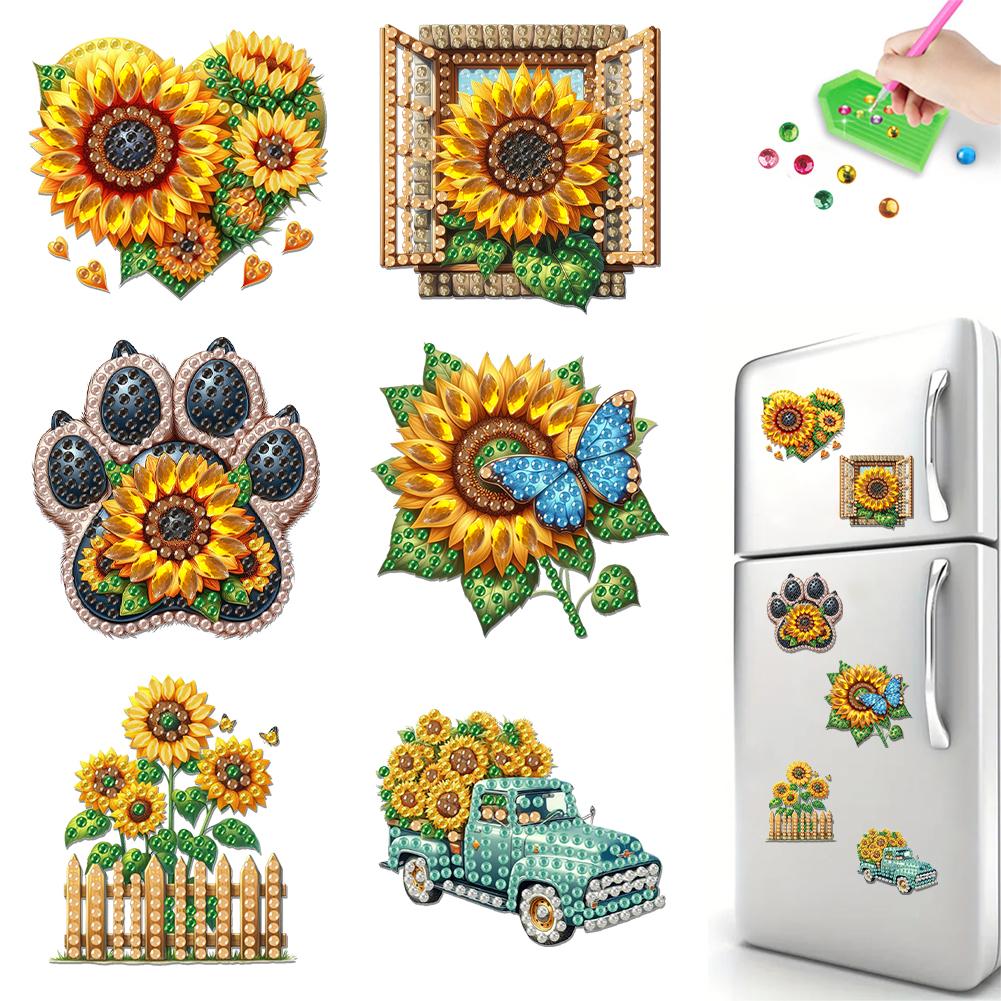 6Pcs DIY Diamond Art Refrigerator Magnet Diamond Painting Fridge Magnets Diamond Painting Magnets Kit for Home Decoration