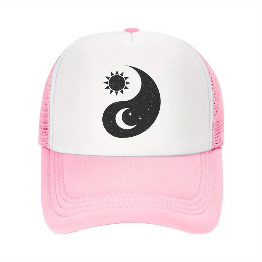Yin Yang Sonne Mond Grafik Trucker Cap Grün Weiß Verstellbar Unisex Baseballkappe Lässig Outdoor