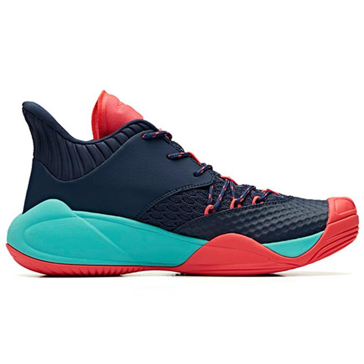Anta ENDLESS FIRE Synthetic Leather, Textile Abrasion Resistant Slip Resistant Mid top Basketball Shoes Men's Blue Red 11931605-3