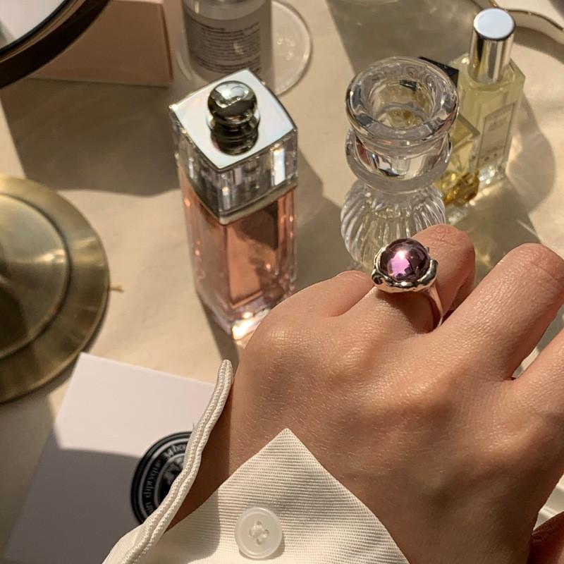 Pink Elegant Zirconia 925 Sterling Silver Ring For Women Unique Adjustable Open Ring